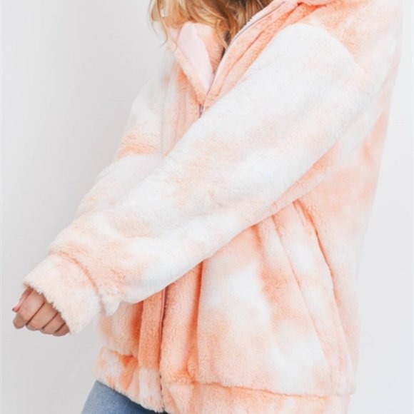 PEACH Tie Dye Zip Down Teddy Coat - Picture 6 of 7
